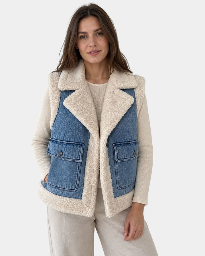SYLIANNE | GILET EN JEAN VINTAGE FOURRÉ
